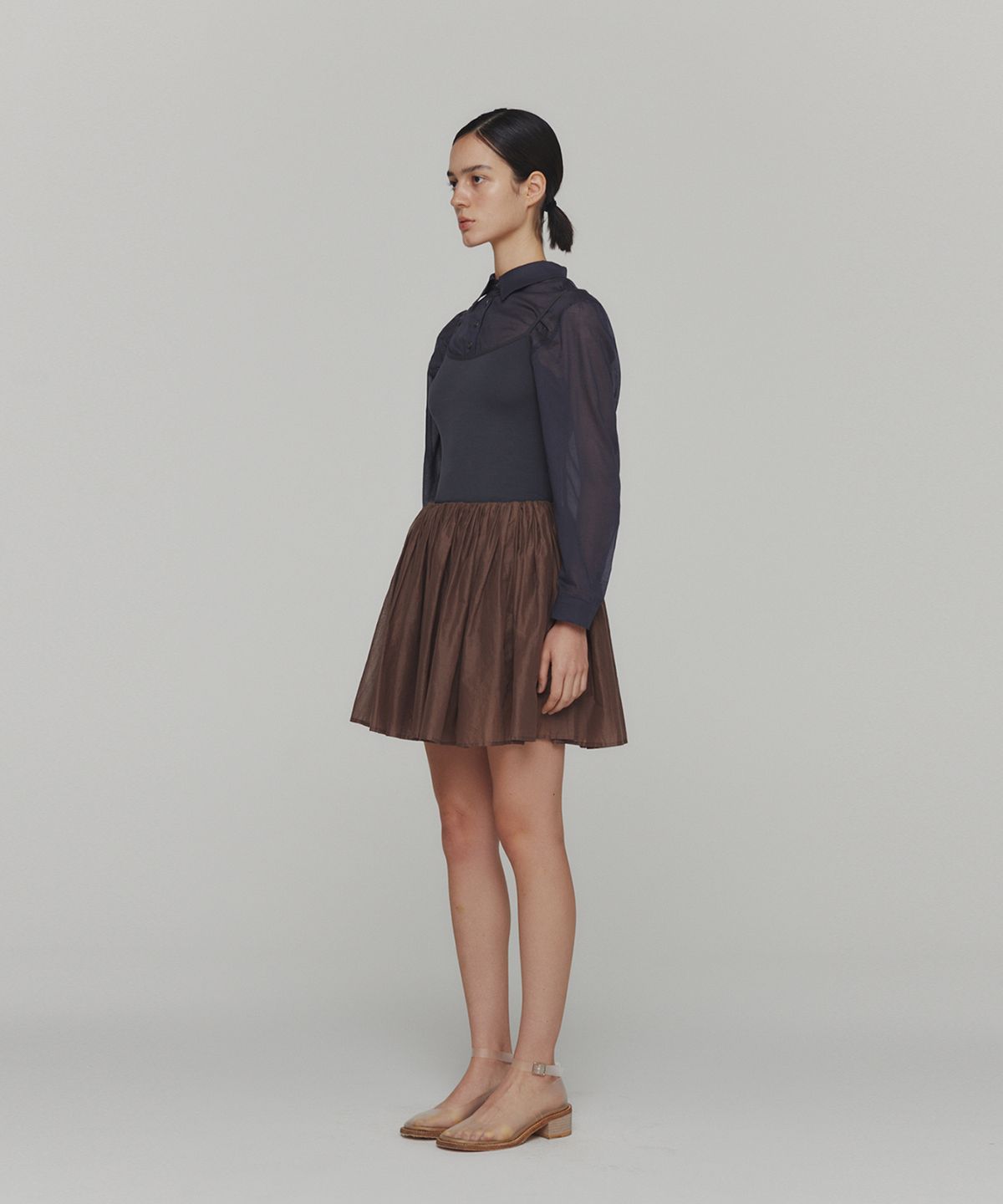아모멘토(AMOMENTO) COTTON SHIRRING BANDING SKORTS_BROWN