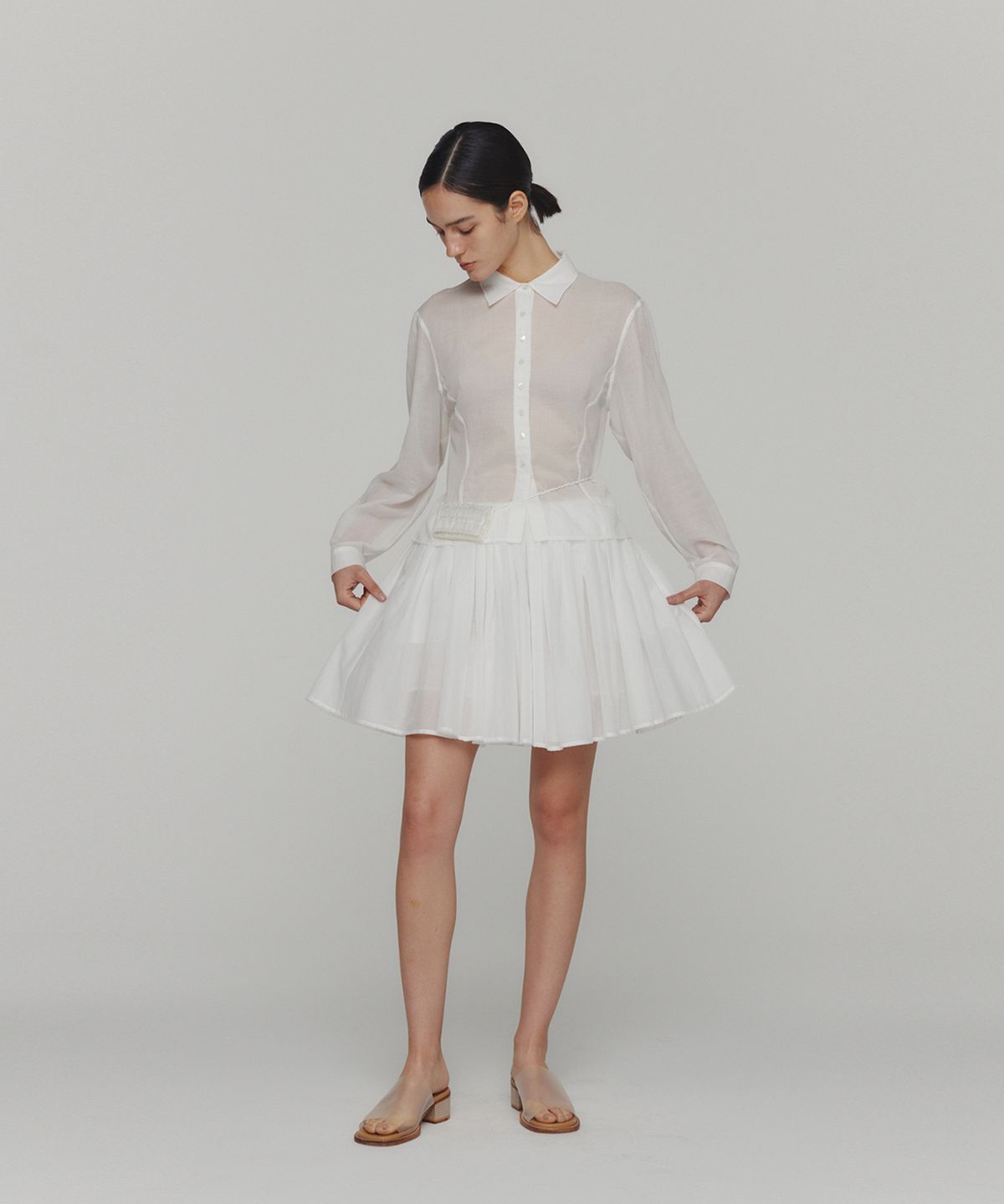 아모멘토(AMOMENTO) COTTON SHIRRING BANDING SKORTS_WHITE