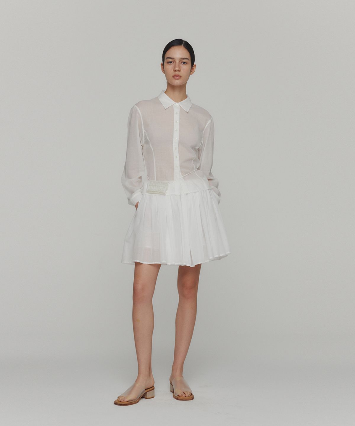 아모멘토(AMOMENTO) COTTON SHIRRING BANDING SKORTS_WHITE