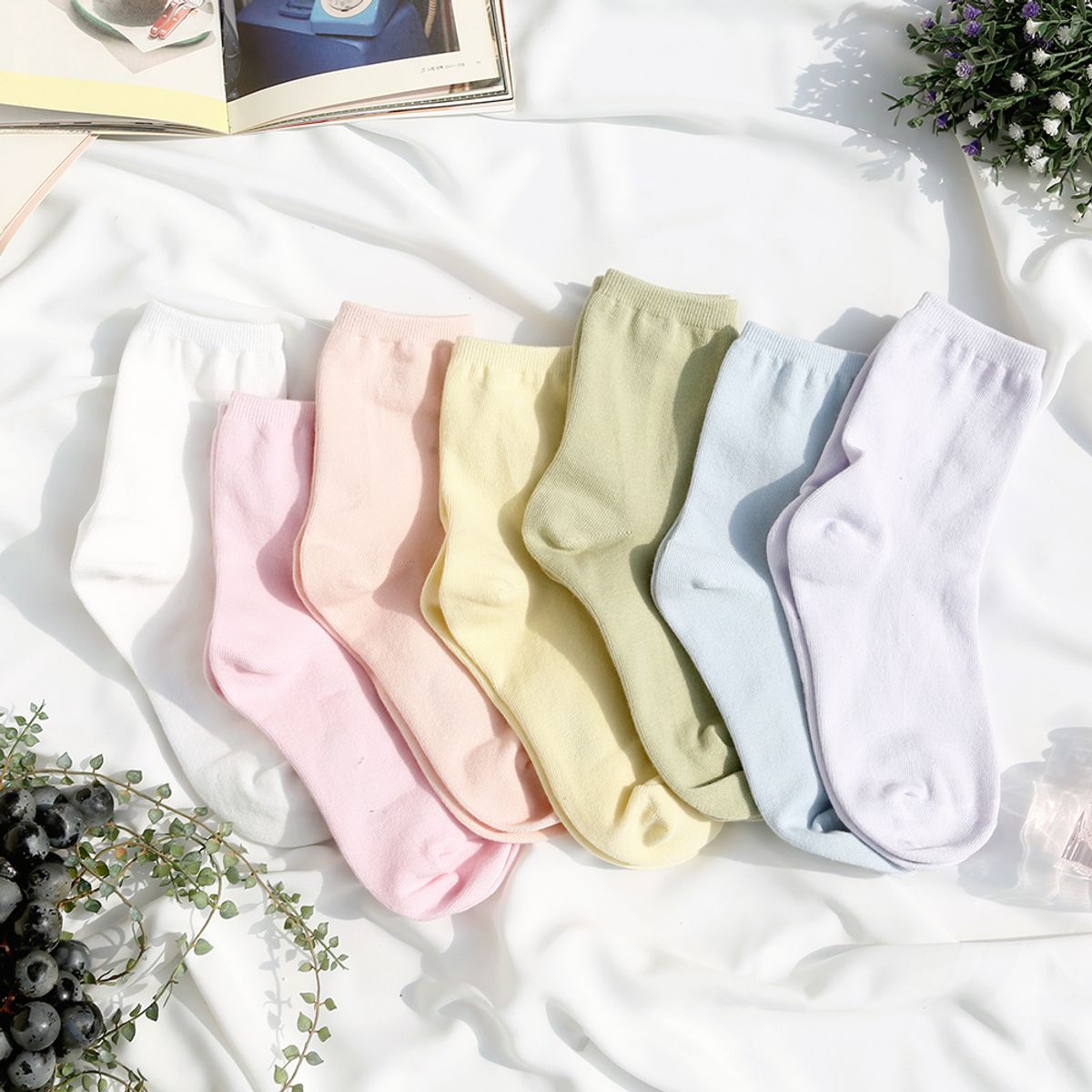 삭스에이(SOCKSA) [7PACK]순면 2겹 시그니처 168N 무지 미들 긴양말