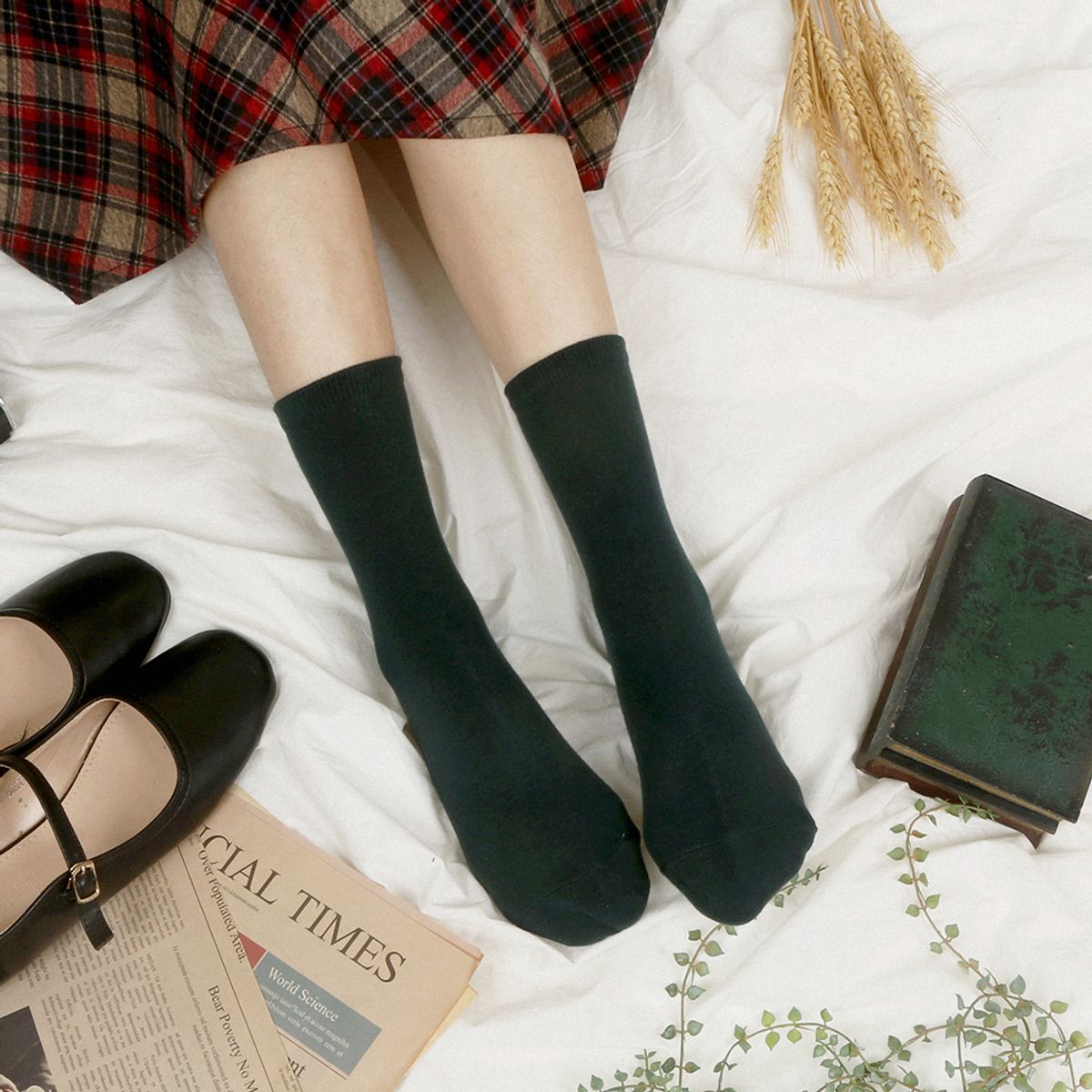 삭스에이(SOCKSA) [7PACK]순면 2겹 시그니처 168N 무지 미들 긴양말