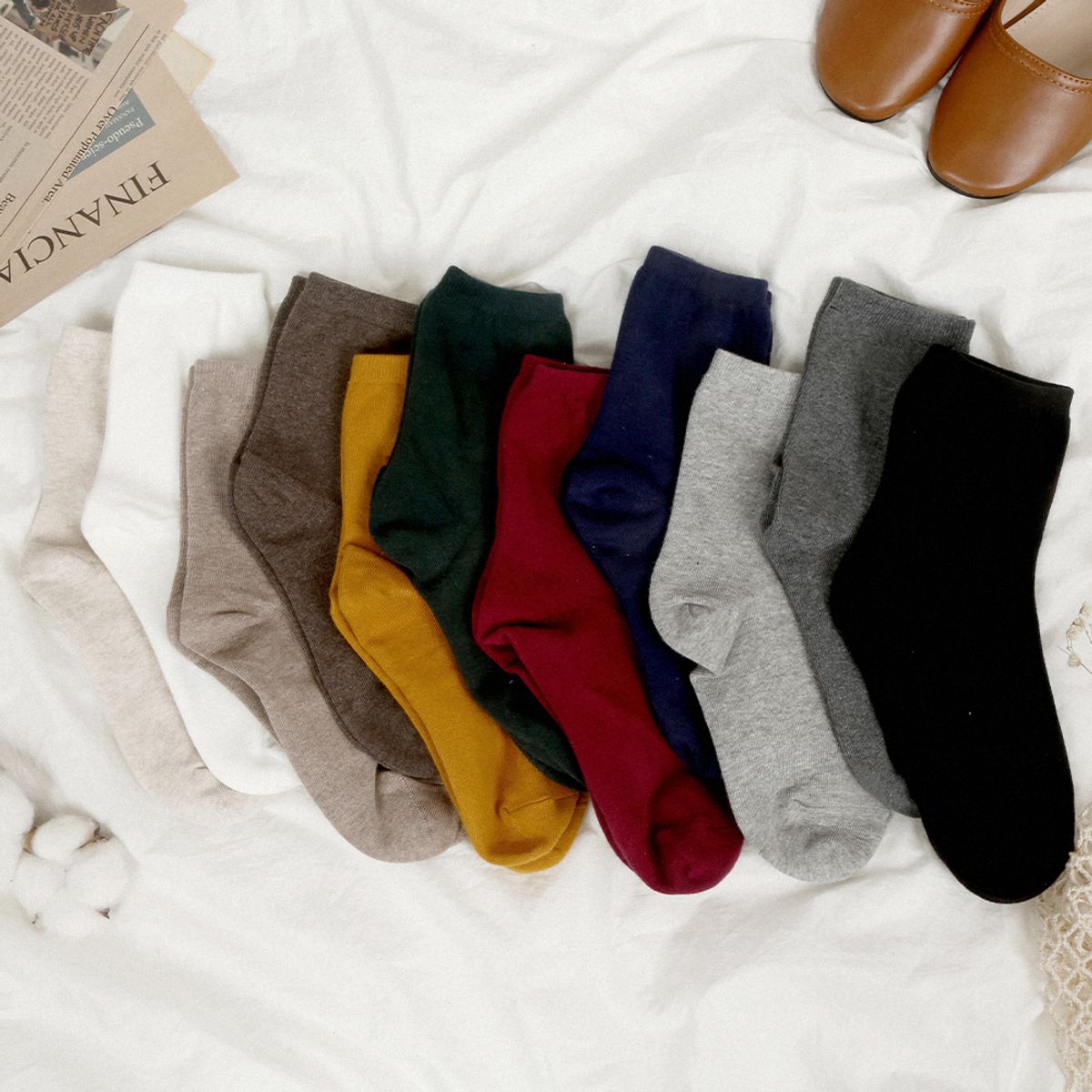 삭스에이(SOCKSA) [7PACK]순면 2겹 시그니처 168N 무지 미들 긴양말