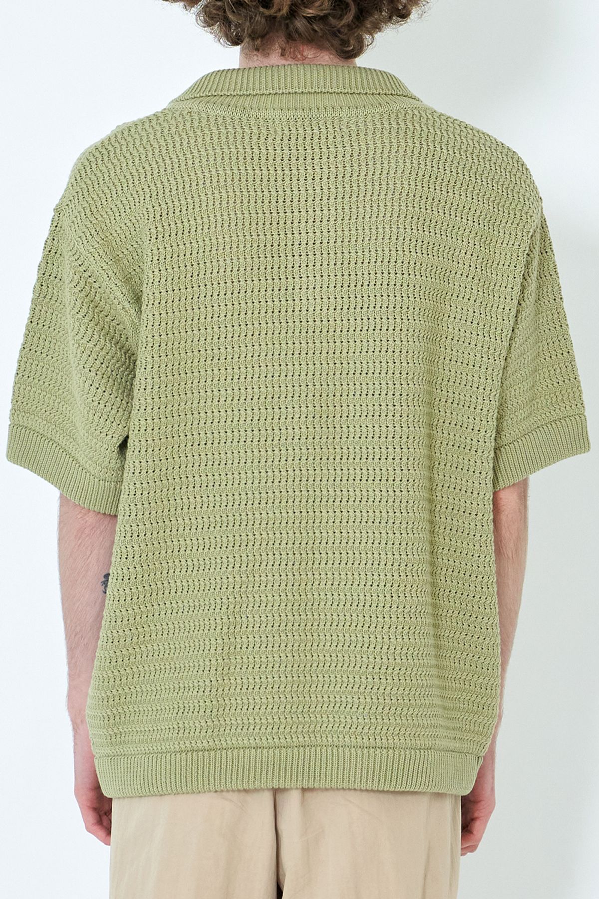 우석(WOOSUK) Crochet Knit Cotton Polo Shirt (Limeade)