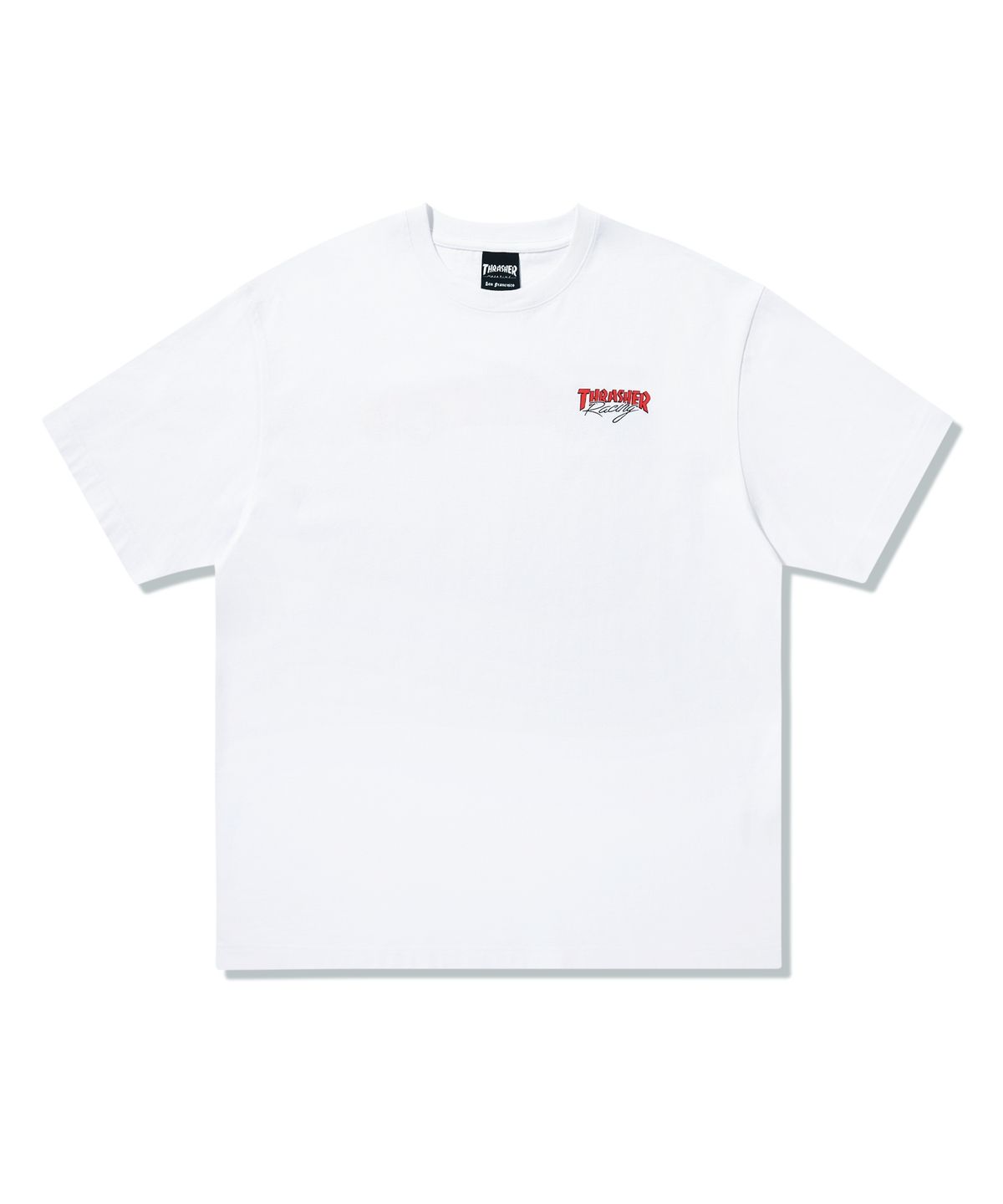 트레셔(THRASHER) 레이스 카 그래픽 반팔 티셔츠 화이트