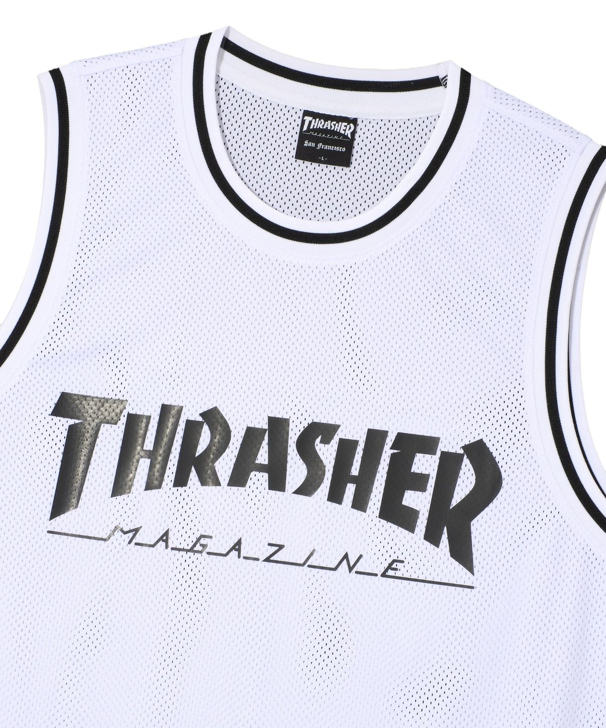 트레셔(THRASHER) 매거진 메쉬 슬리브리스 화이트