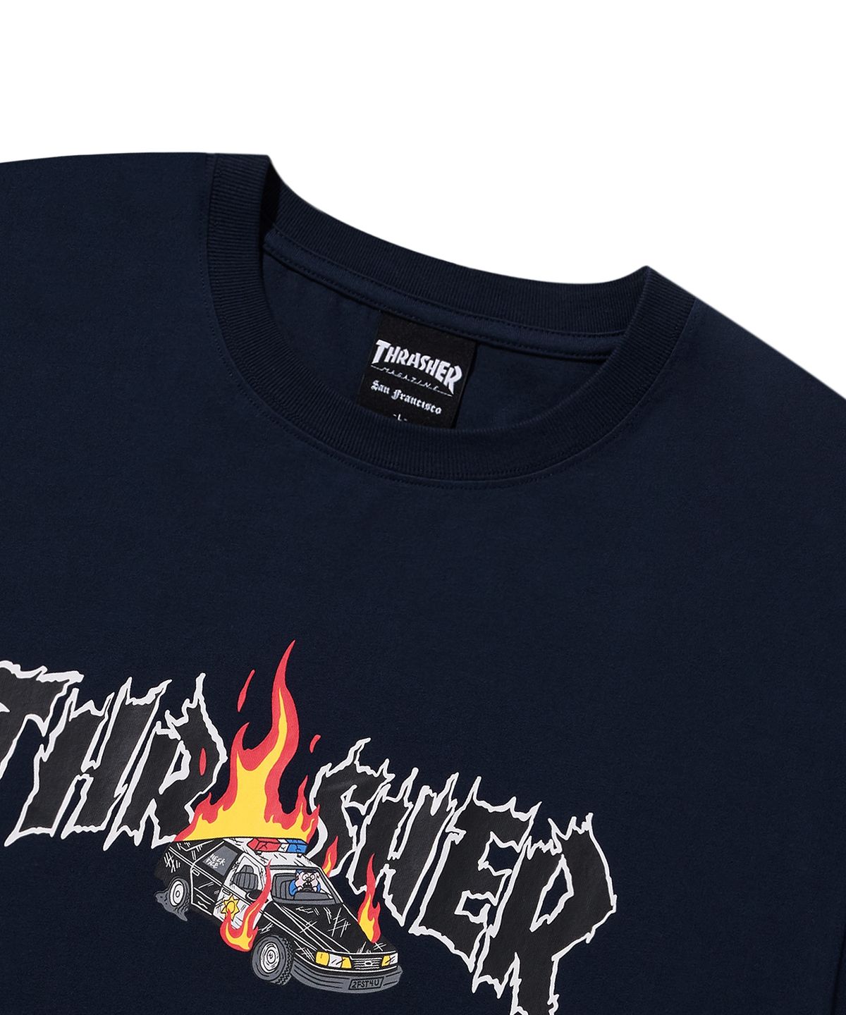 트레셔(THRASHER) 버닝카 반팔 티셔츠 네이비