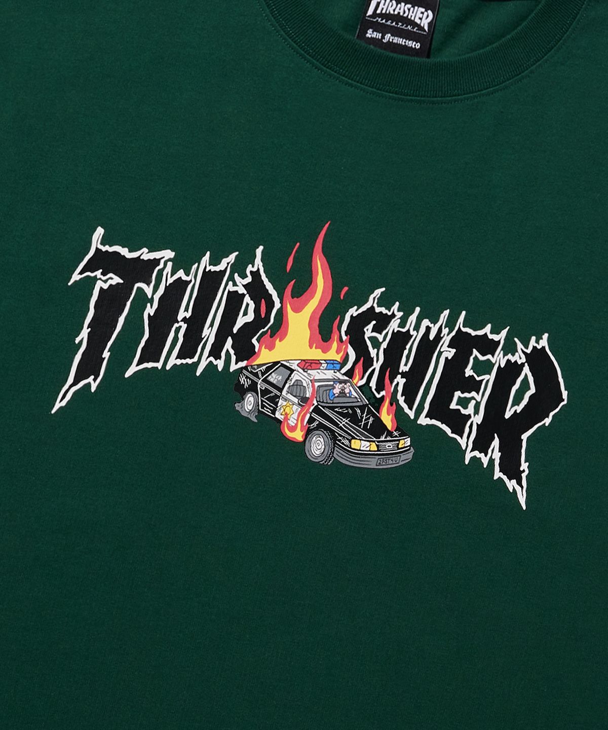 트레셔(THRASHER) 버닝카 반팔 티셔츠 그린