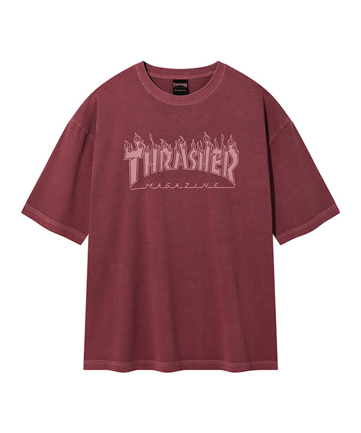 트레셔(THRASHER) 플레임 피그먼트 다잉 반팔 티셔츠 버건디