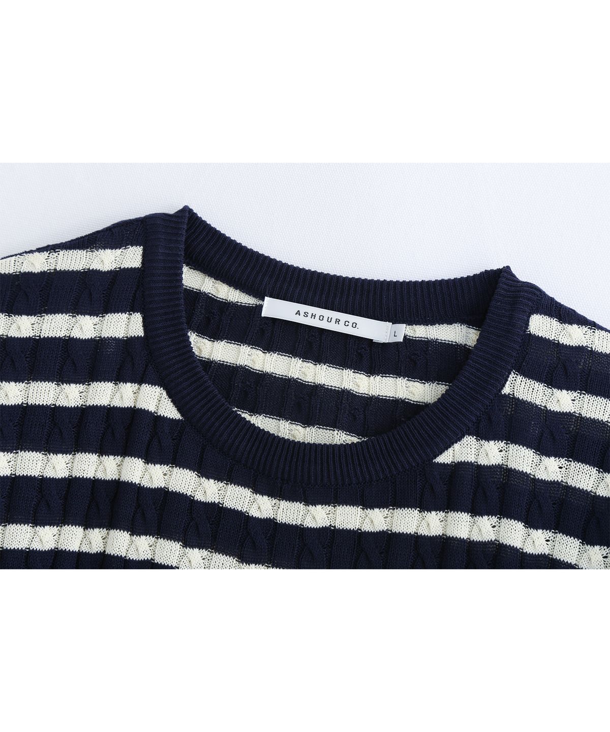 애쉬아워(ASHOUR) Stripe Cable Knit Navy