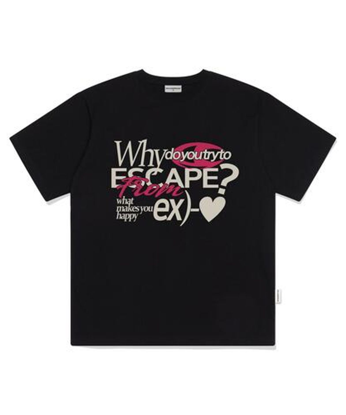 이스케이프프롬(ESCAPEFROM) ex 핑크하트 프린트 오버핏 반팔티 블랙