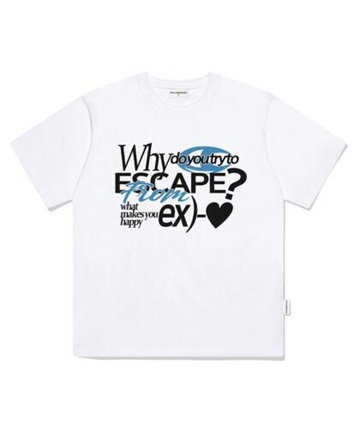 이스케이프프롬(ESCAPEFROM) ex 블루하트 프린트 오버핏 반팔티 화이트