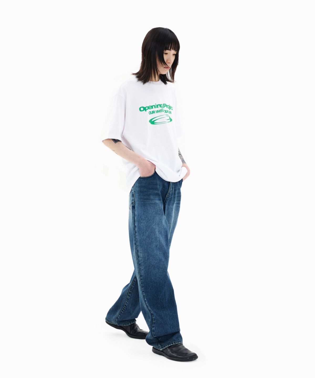 오프닝프로젝트(OPENING PROJECT) Identity T Shirt - White/Green