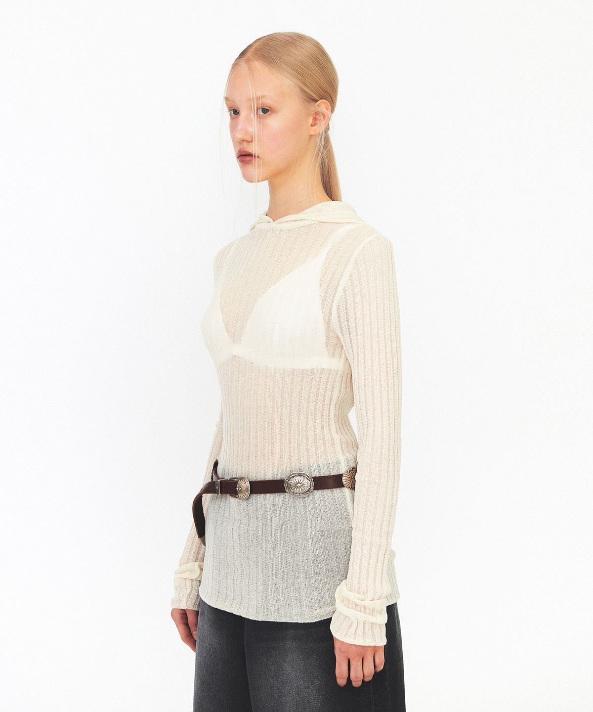 다이애그널(DIAGONAL) RIBBED HOODIE KNIT (ivory)