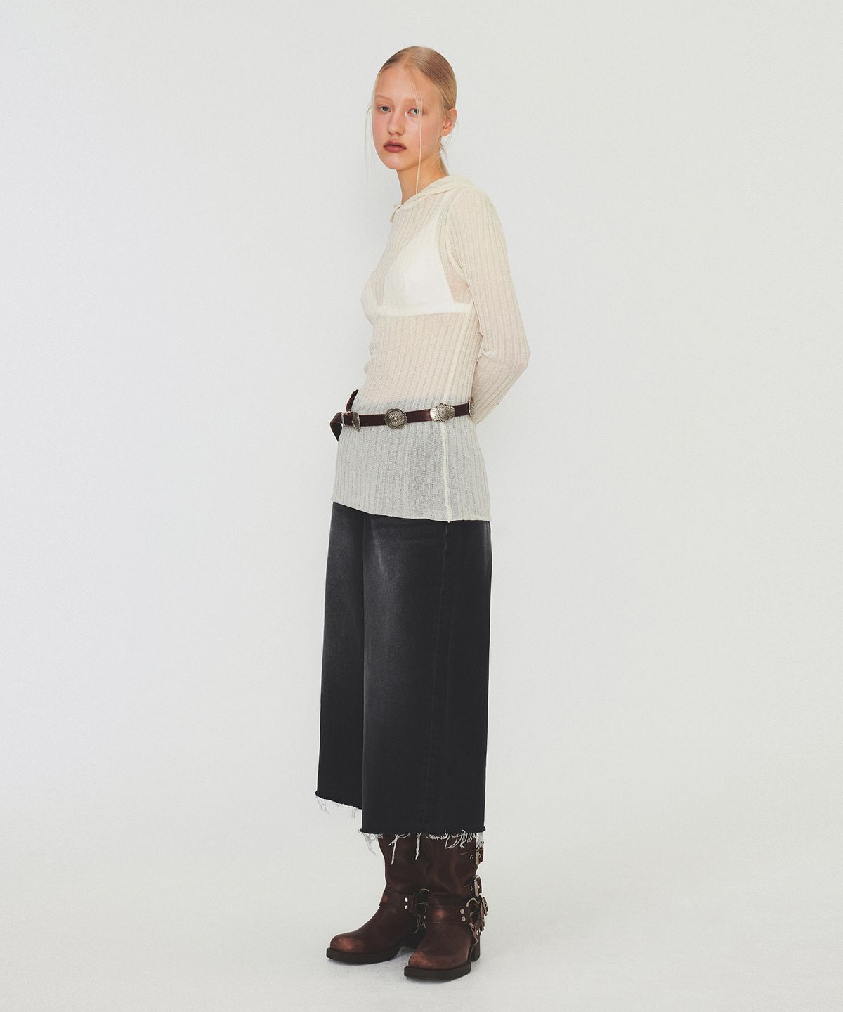 다이애그널(DIAGONAL) RIBBED HOODIE KNIT (ivory)