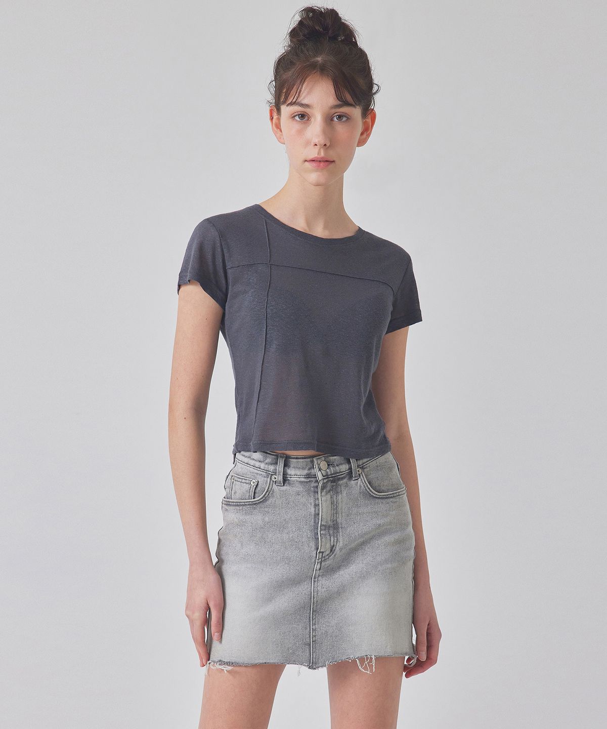 탑걸(TOPGIRL) T-SHAPED PINTUCK LINEN T-SHIRT_T416TP117