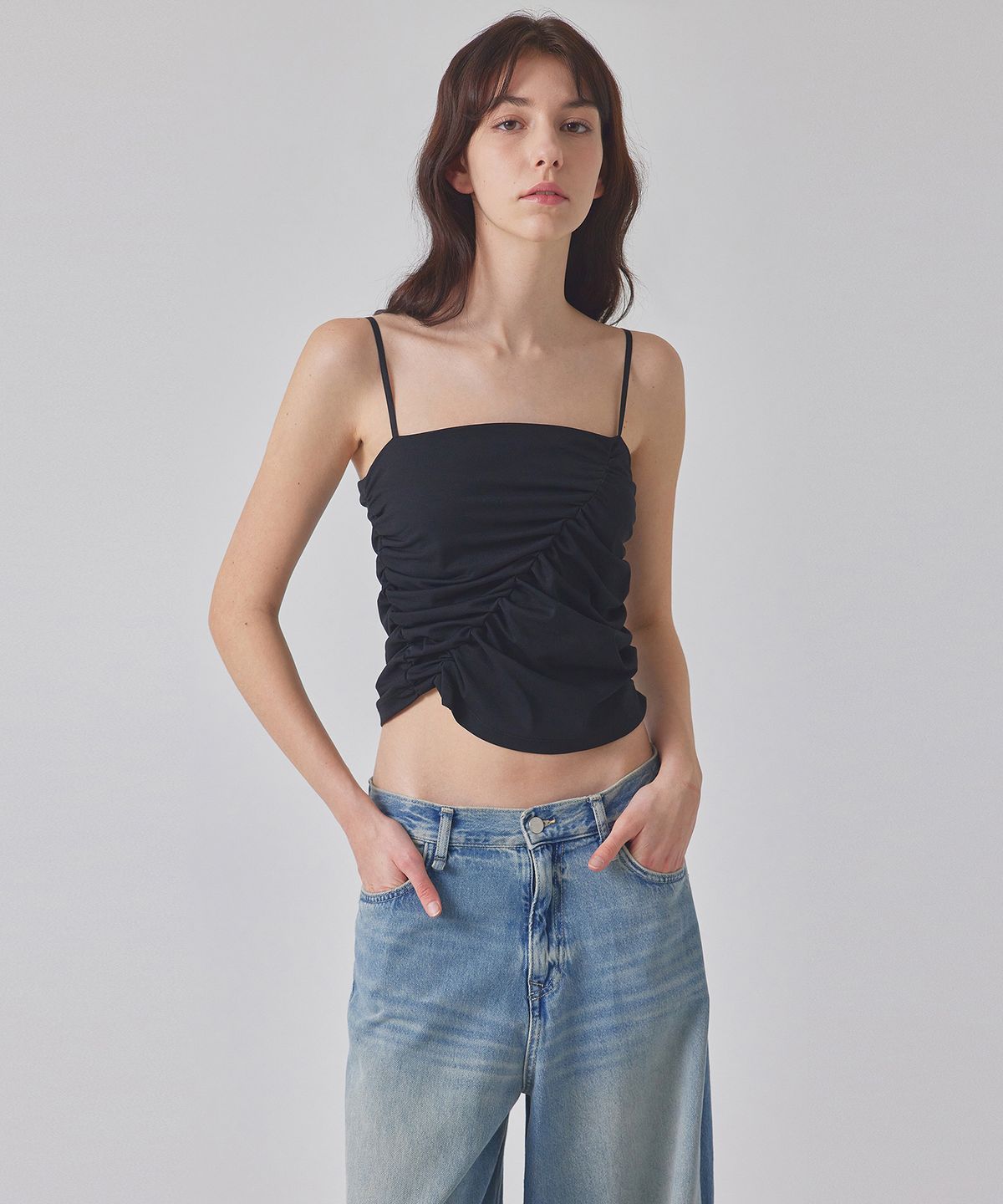 탑걸(TOPGIRL) DIAGONAL SHIRRING SLEEVELESS TOP_T416TP126