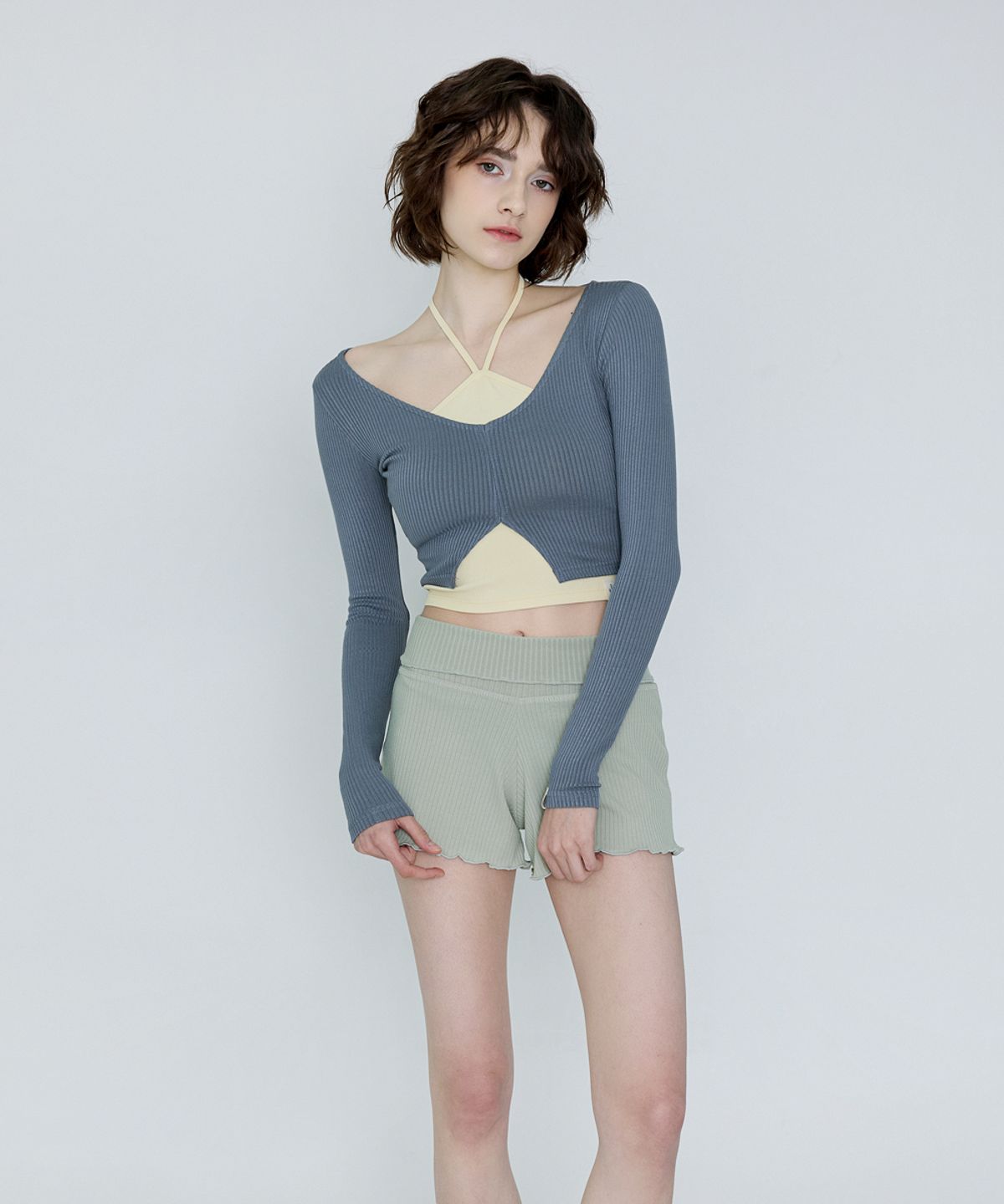 데비웨어(DEVIWEAR) 줄리아 골지 롱슬리브 DEVI-T0092-페일블루