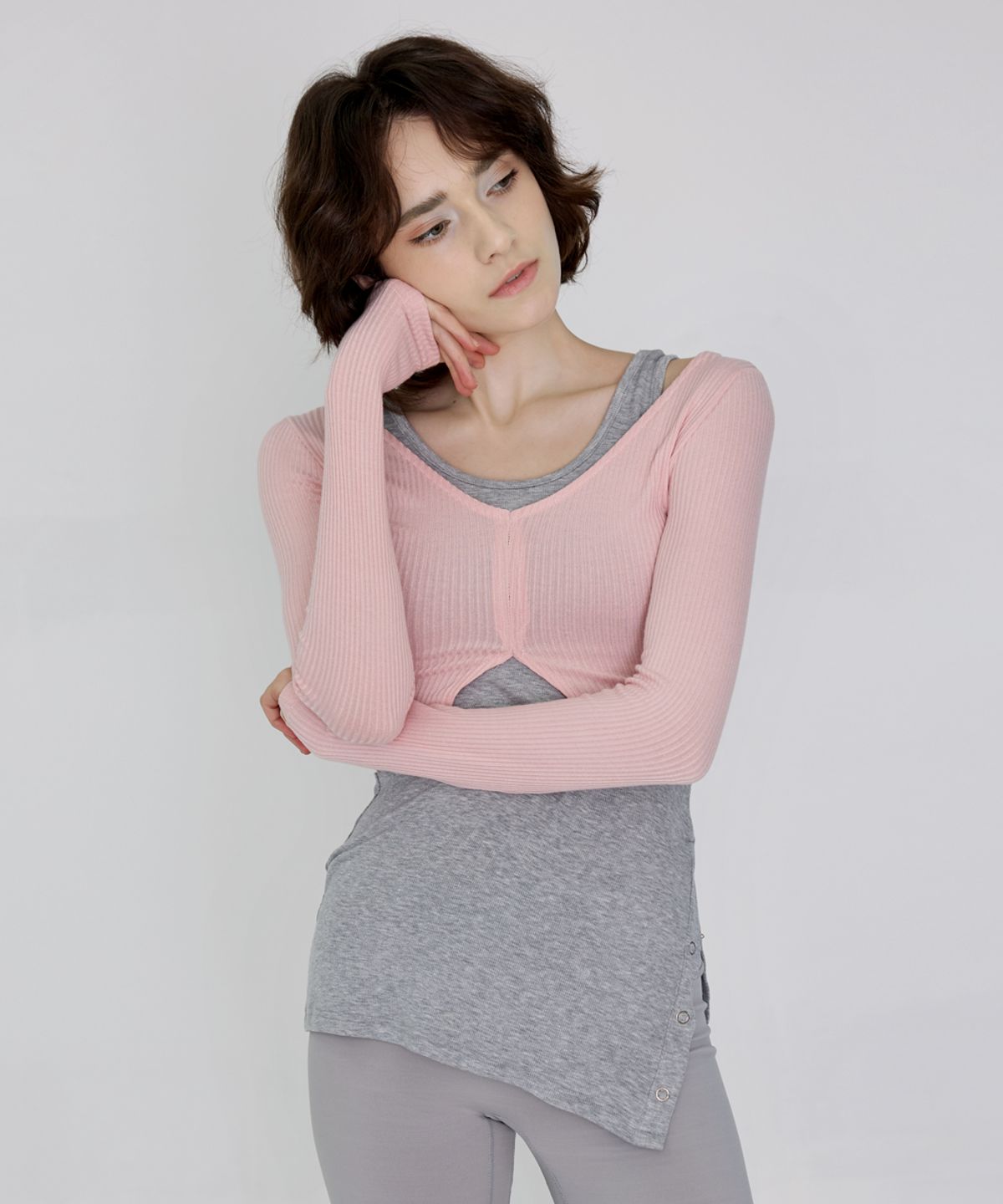 데비웨어(DEVIWEAR) 줄리아 골지 롱슬리브 DEVI-T0092-살몬핑크