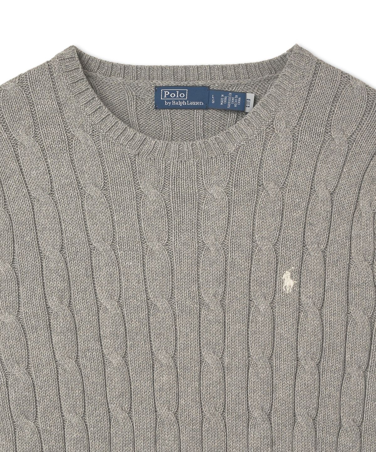 폴로 랄프 로렌(POLO RALPH LAUREN) W 케이블 니트 코튼 크루넥 스웨터 - 그레이