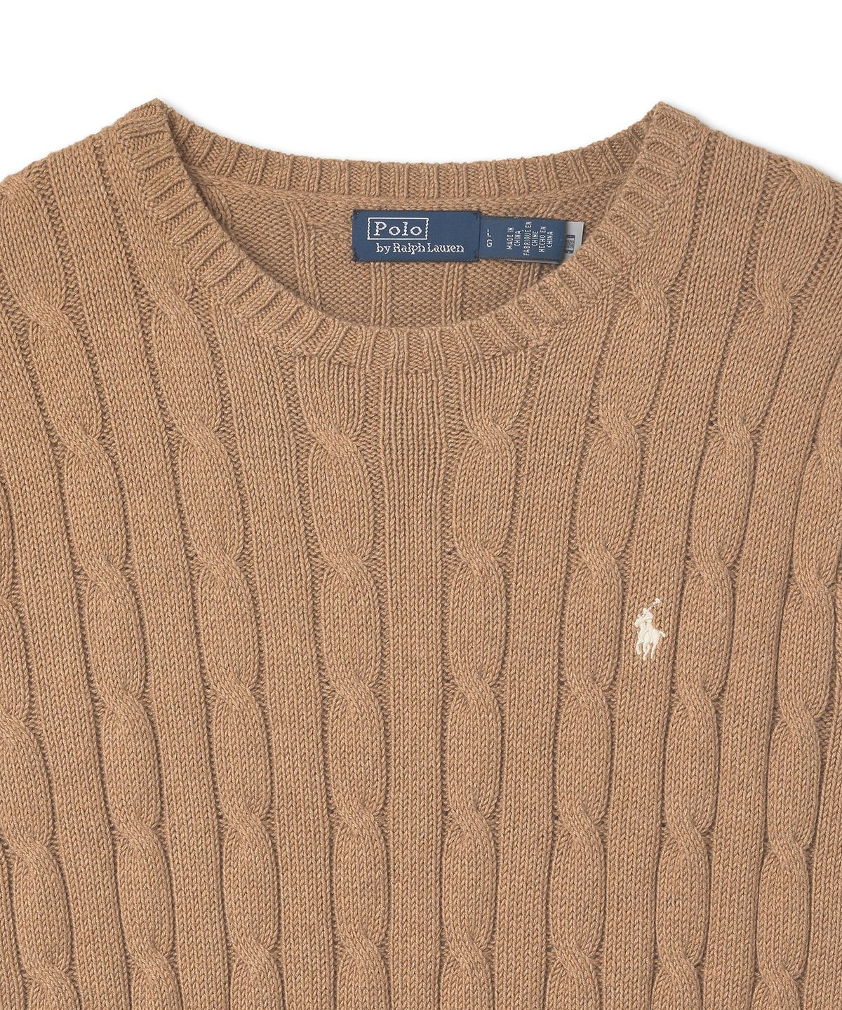 폴로 랄프 로렌(POLO RALPH LAUREN) W 케이블 니트 코튼 크루넥 스웨터 - 미디엄 베이지