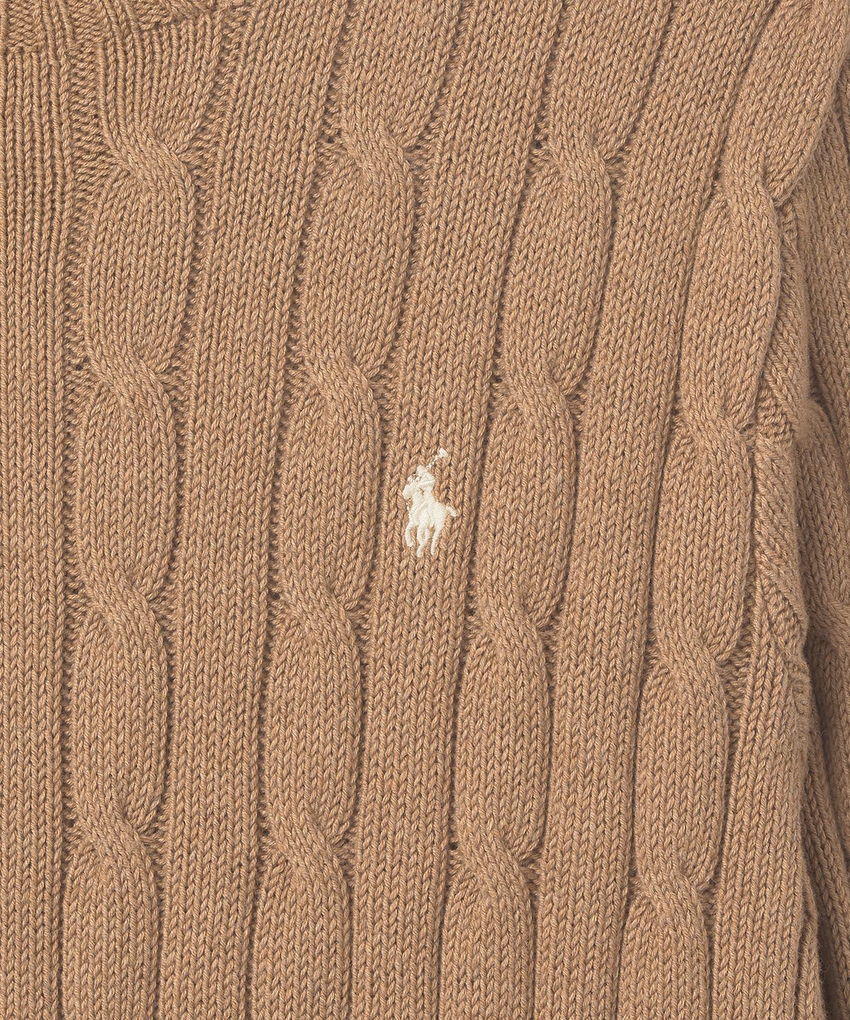 폴로 랄프 로렌(POLO RALPH LAUREN) W 케이블 니트 코튼 크루넥 스웨터 - 미디엄 베이지