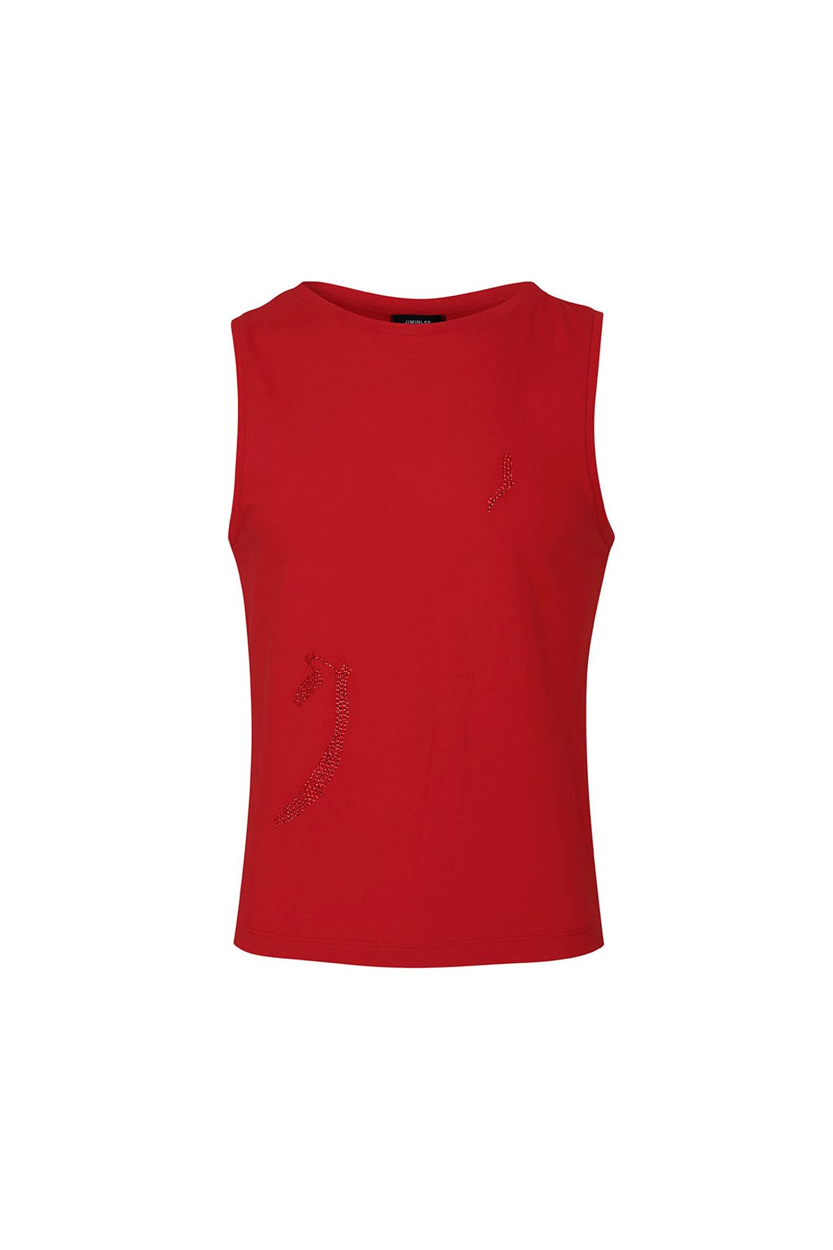 지민리(JIMINLEE) RHINESTONE DRAWING SLEEVELESS TOP 라인스톤 드로잉 나시 탑 레드