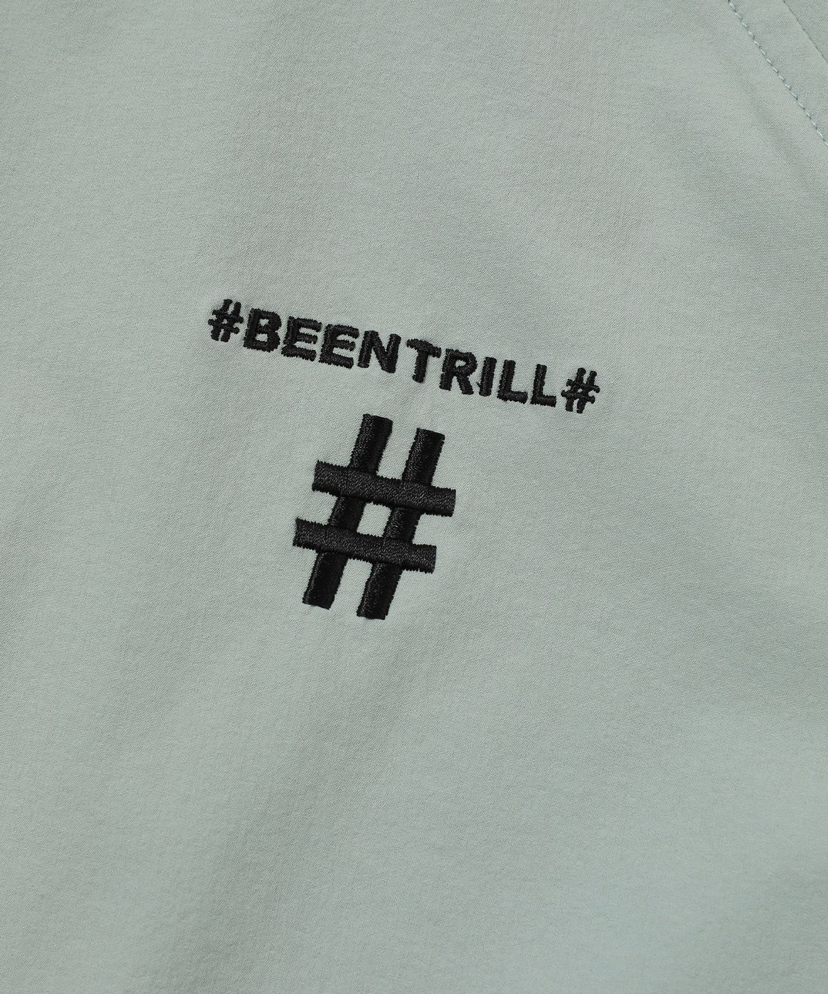 빈트릴(BEENTRILL) 스탠드 카라 오버핏 반팔 아노락(블루 그린)