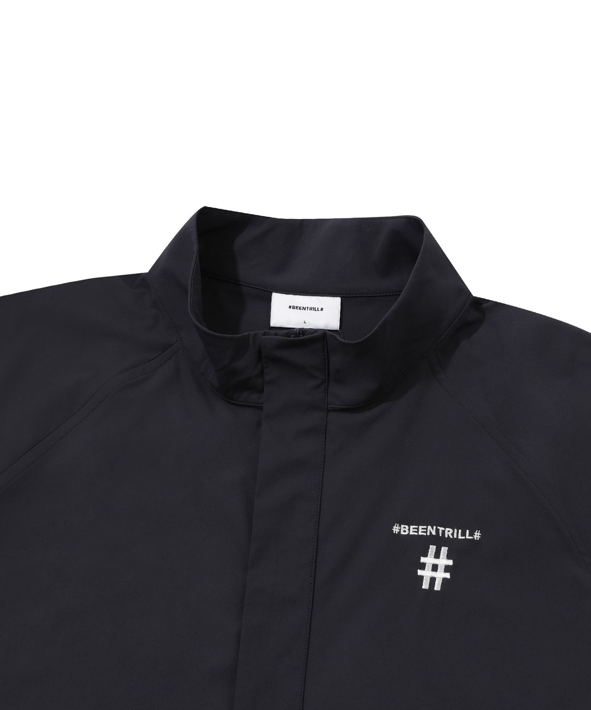 빈트릴(BEENTRILL) 스탠드 카라 오버핏 반팔 아노락(다크 차콜)