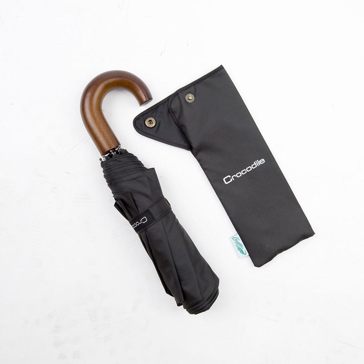 크로커다일(CROCODILE) 모던브로 3단 우드커브 수동우산 블랙