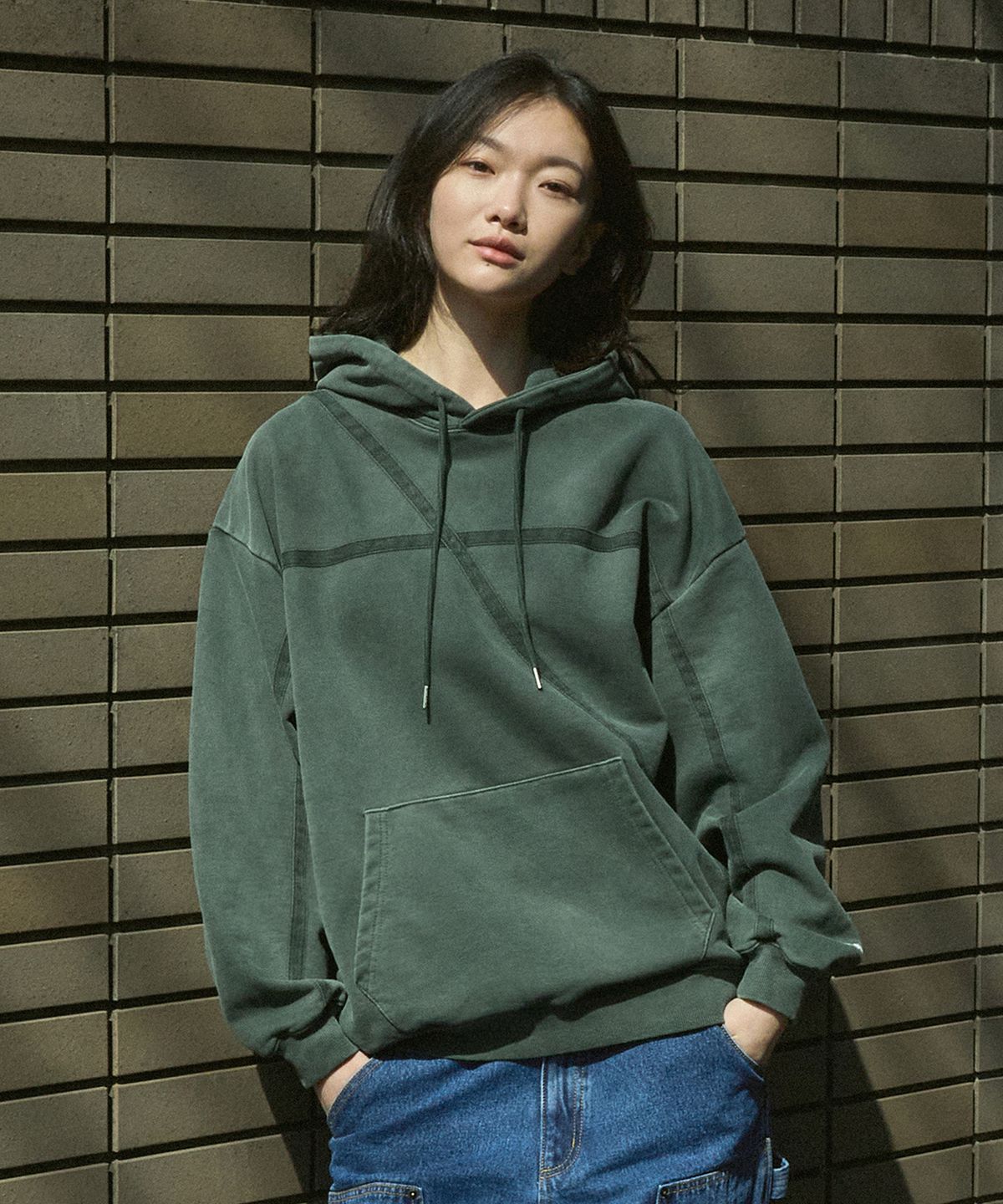 미니멀프로젝트(MINIMALPROJECT) 크로스라인 헤비 피그먼트 후드티 MHT123 [BLUEGREEN]