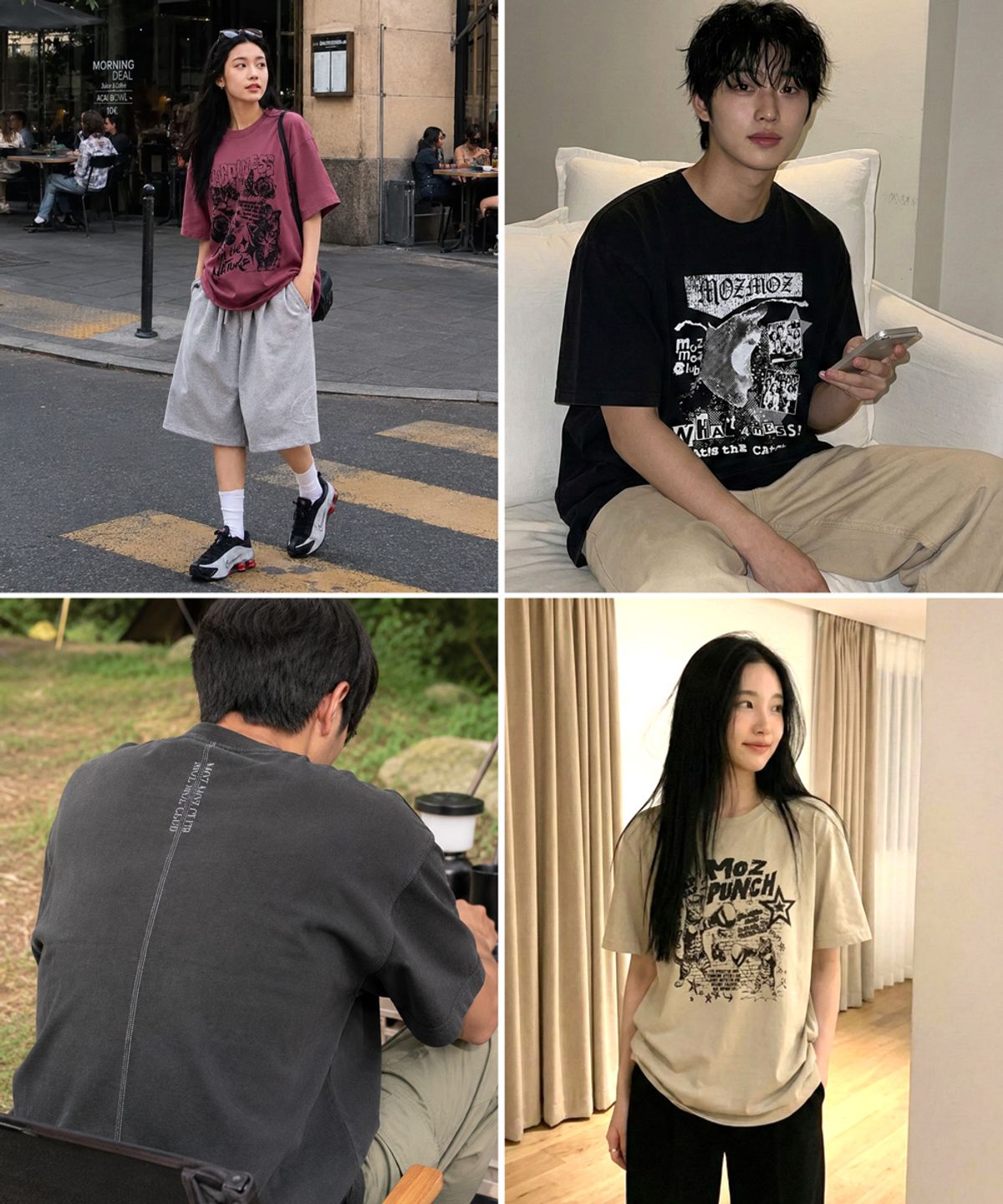모즈모즈(MOZMOZ) [SET] 그래픽 피그먼트 오버핏 반팔티셔츠 PART02