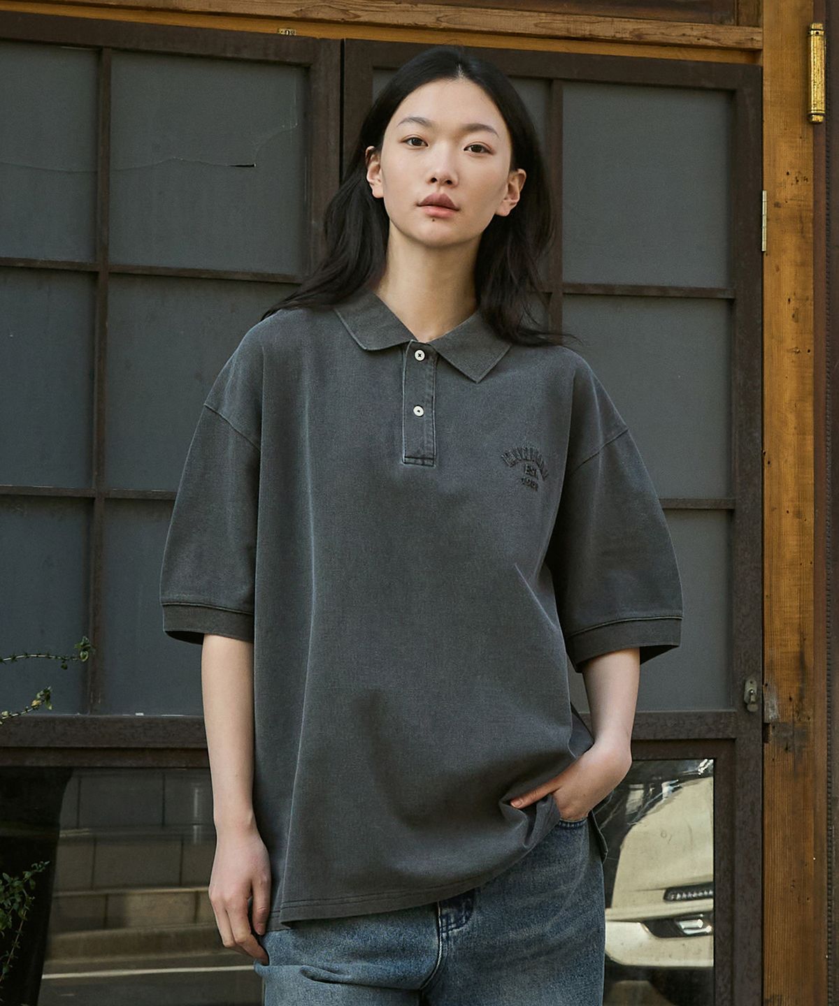 미니멀프로젝트(MINIMALPROJECT) 미니멀 피그먼트 반팔 카라 티셔츠 MKT104 [DARK GRAY]