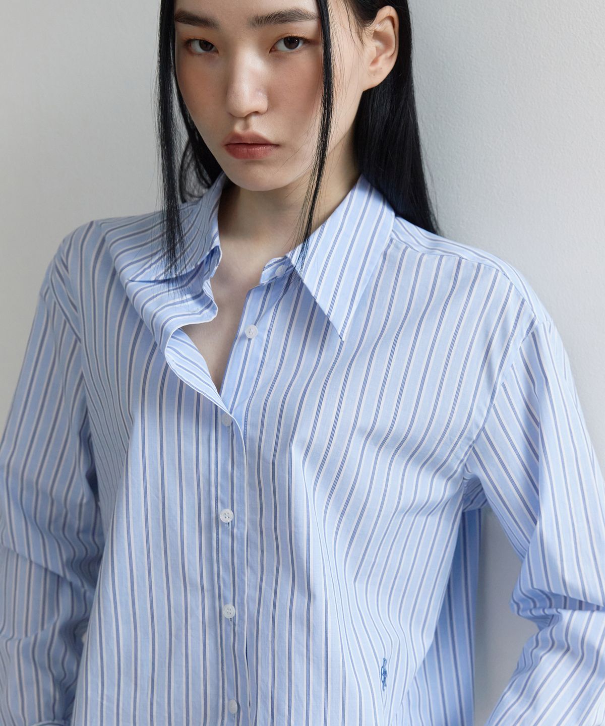 시티브리즈(CITYBREEZE) 코튼 스트라이프 베이직 셔츠_SKY BLUE