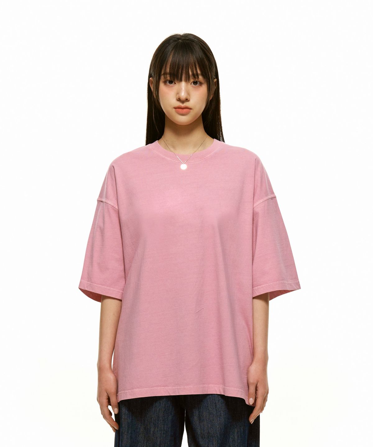 모즈모즈(MOZMOZ) 무지 피그먼트 오버핏 반팔티셔츠 핑크