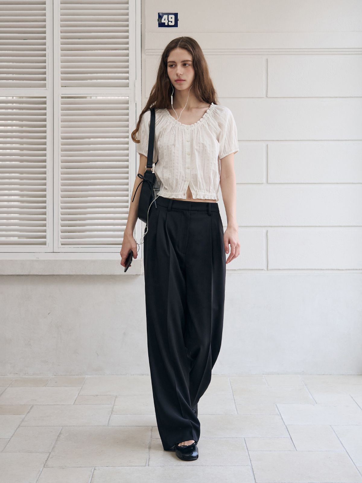 드로우핏 우먼(DRAWFIT WOMEN) 코티지 레이스 크롭 블라우스 [BLACK]
