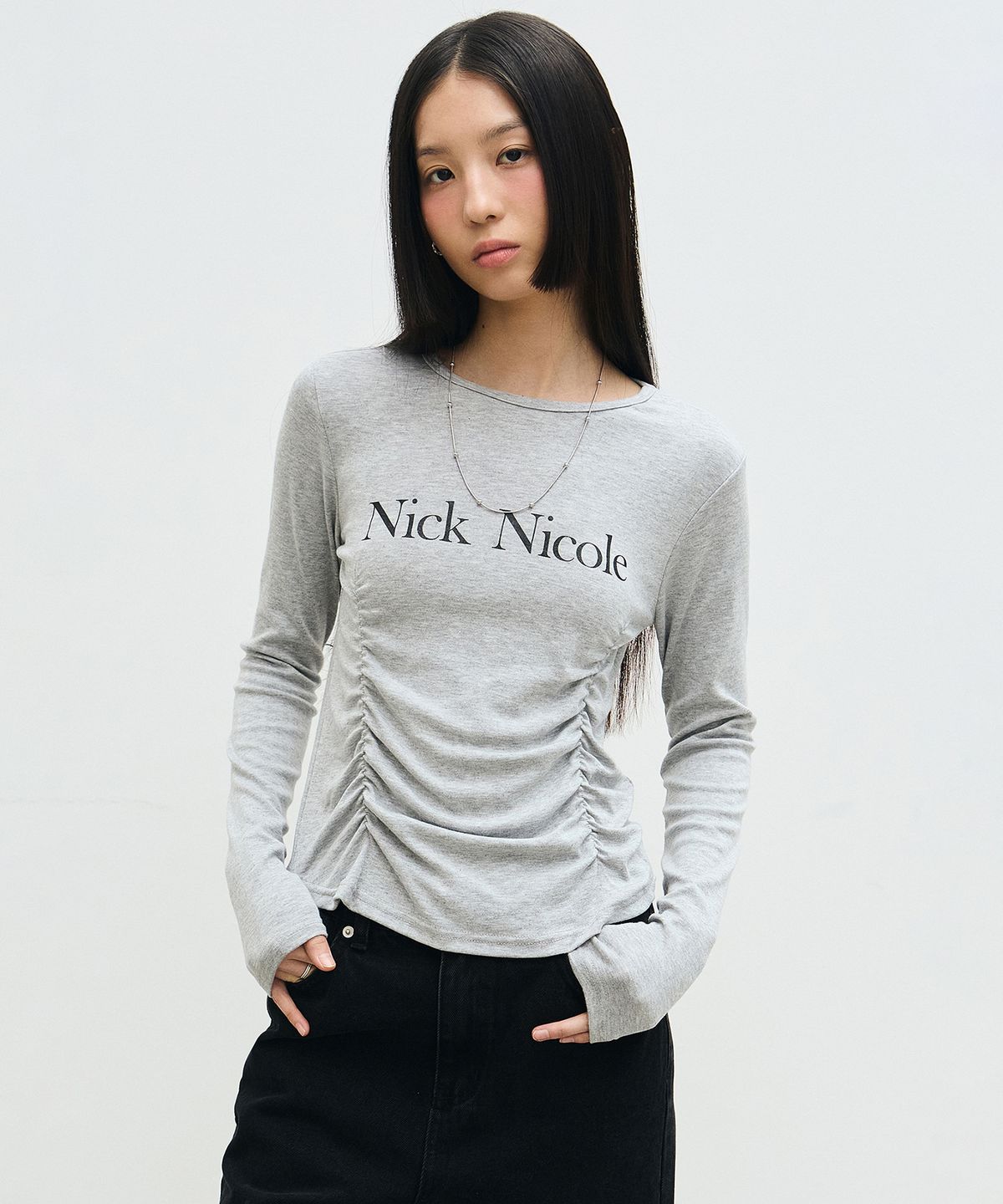 닉앤니콜(NICK&NICOLE) NICOLE PINTUCK SHIRRING TOP_GRAY