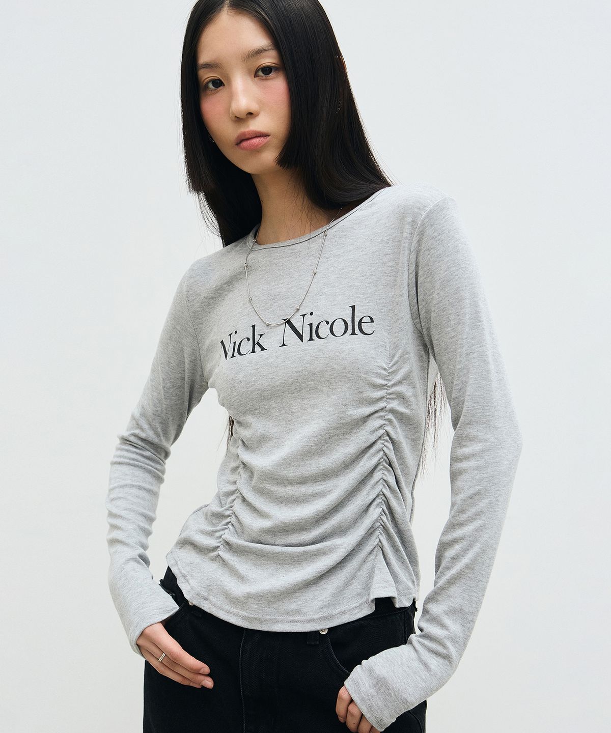 닉앤니콜(NICK&NICOLE) NICOLE PINTUCK SHIRRING TOP_GRAY