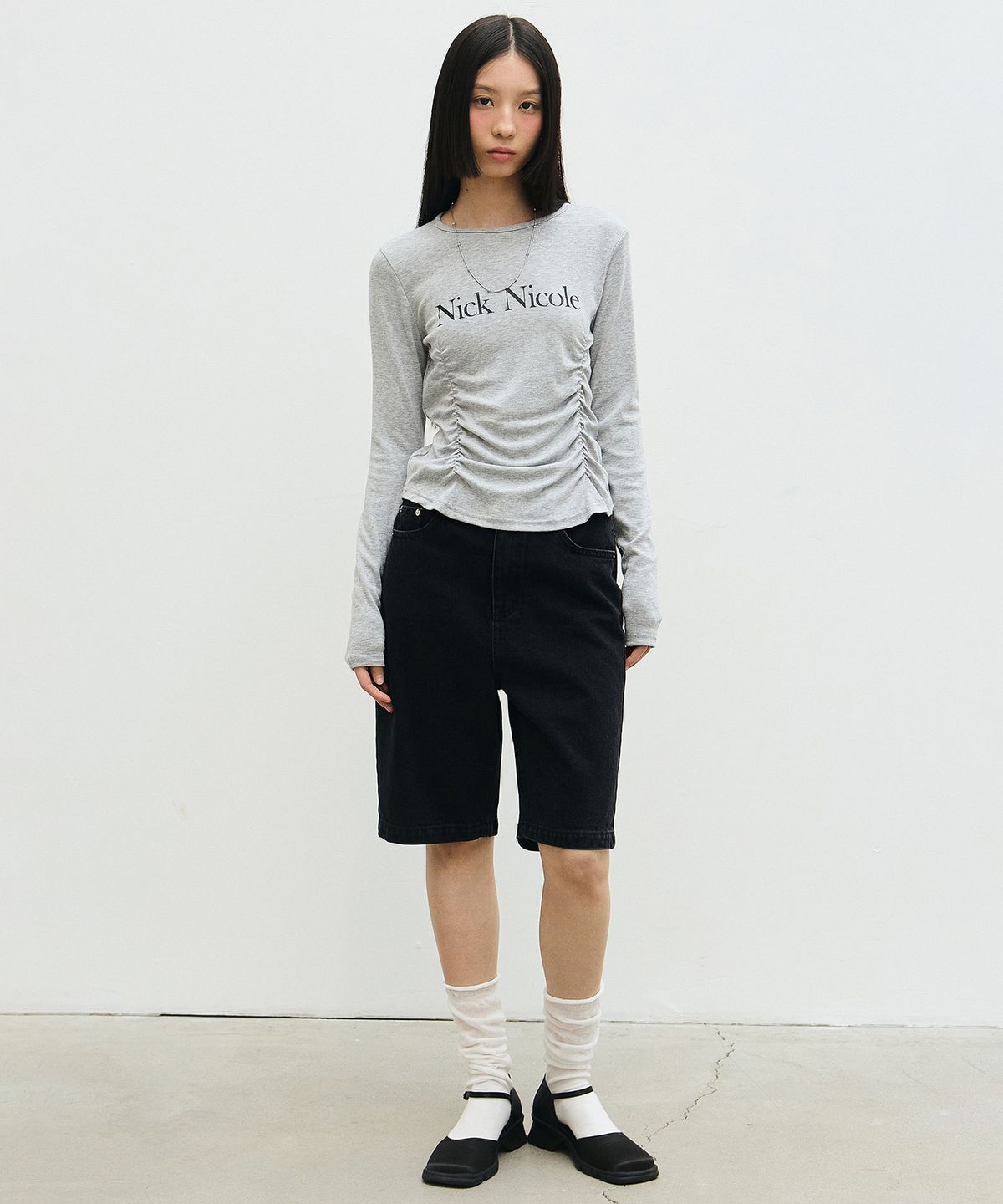 닉앤니콜(NICK&NICOLE) NICOLE PINTUCK SHIRRING TOP_GRAY