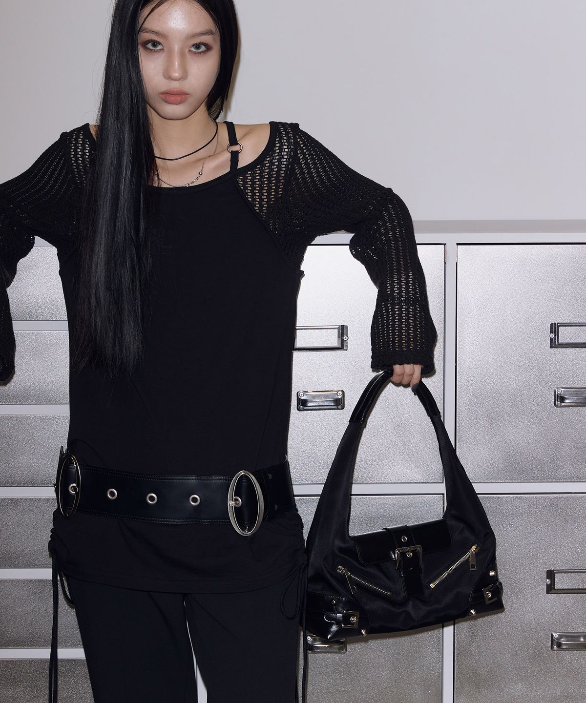 낫노잉(NOTKNOWING) Small Moto Hobo Bag (NYLON)
