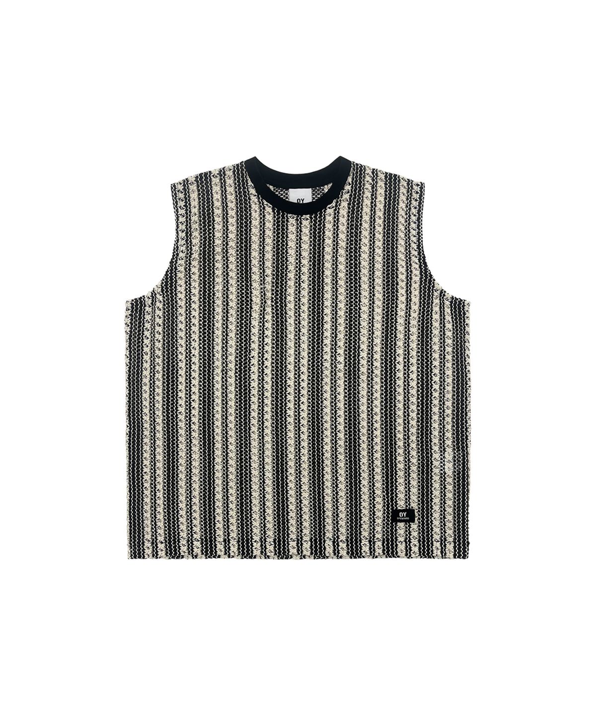 오픈야드(오와이)(OPENYARD(OY)) STRIPE CROCHET KNIT VEST-IVORY