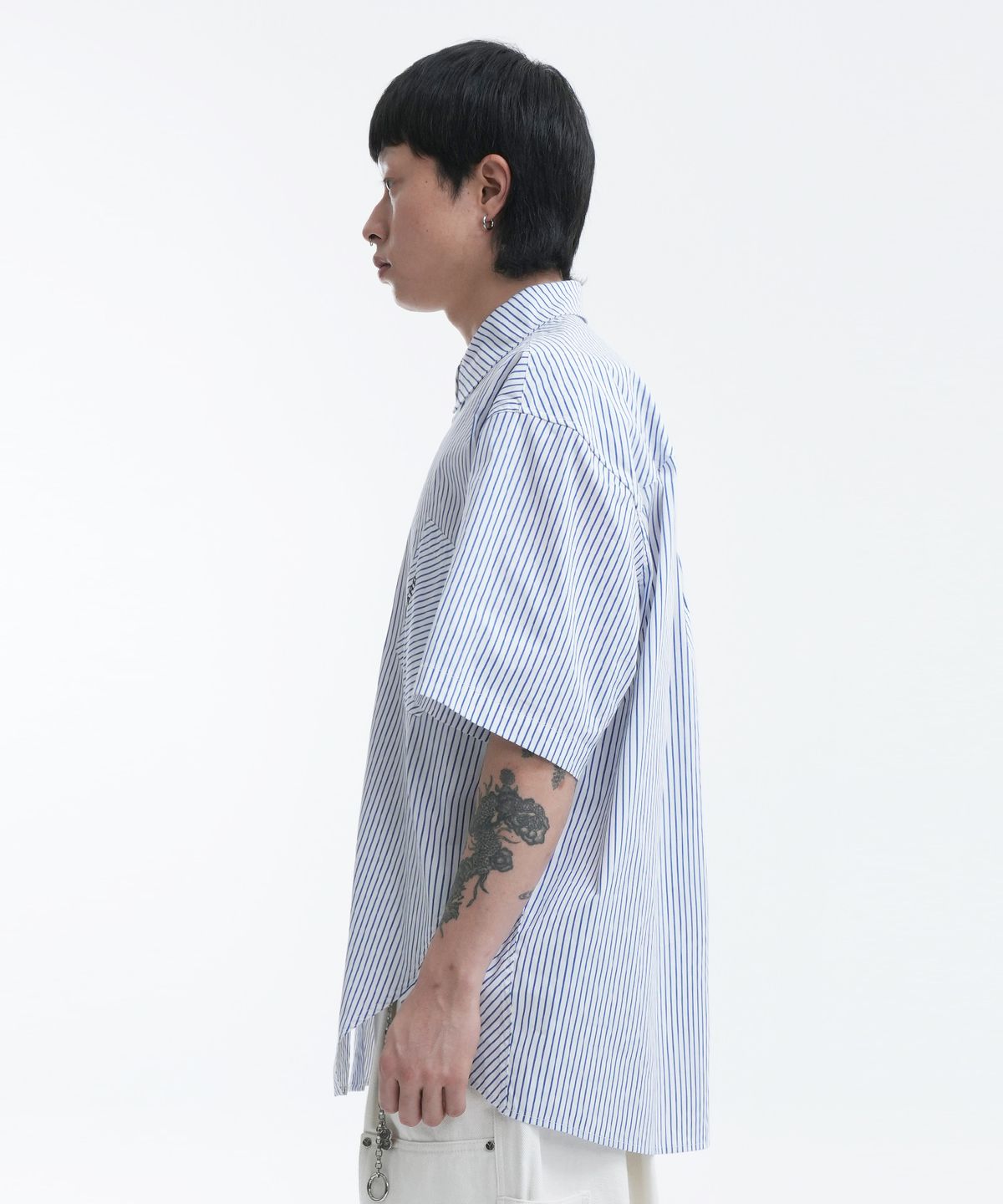 오픈야드(오와이)(OPENYARD(OY)) U.B STRIPE HALF SHIRTS-BLUE