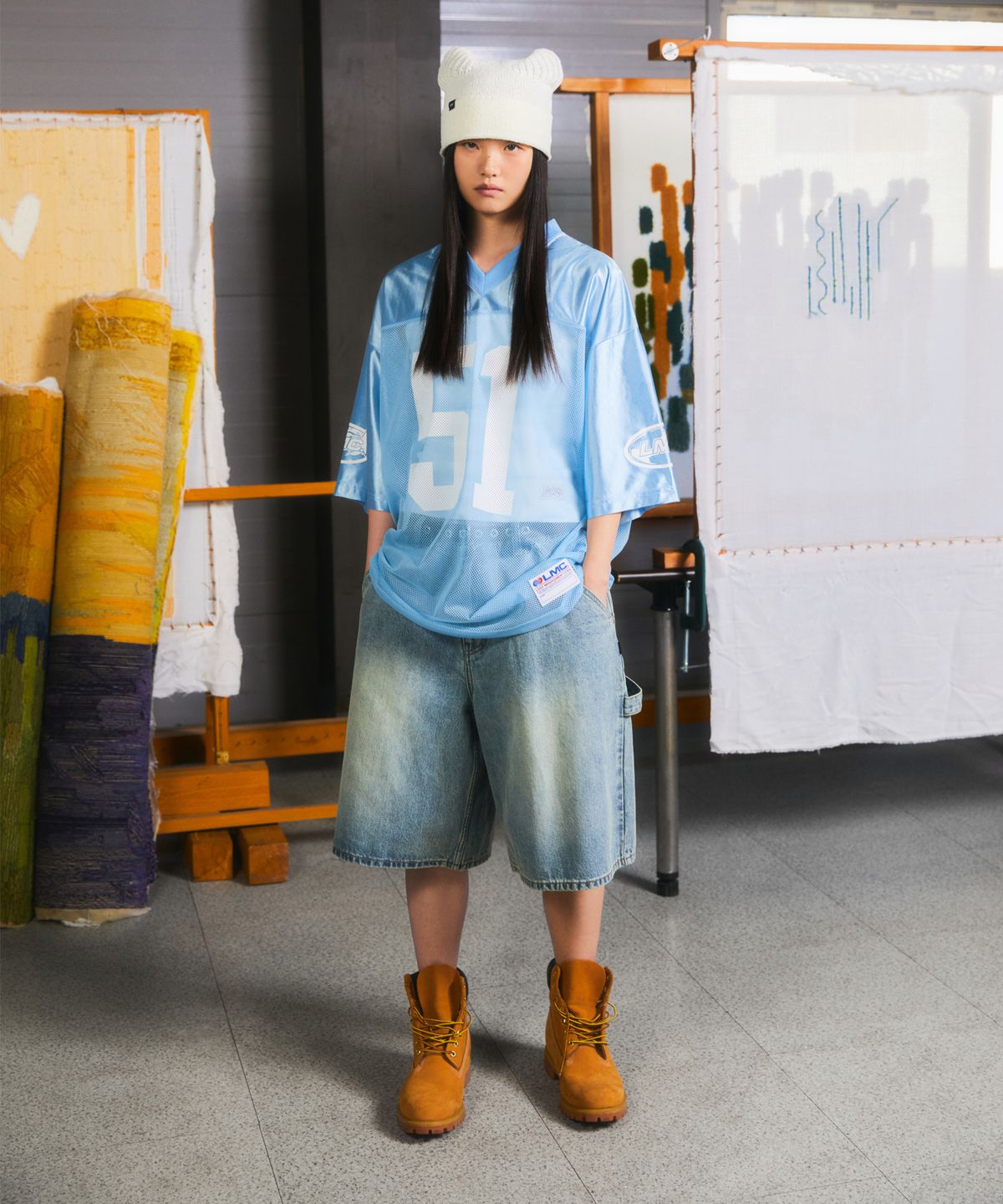 엘엠씨(LMC) BRUSH WASHED DENIM CARPENTER SHORTS light blue