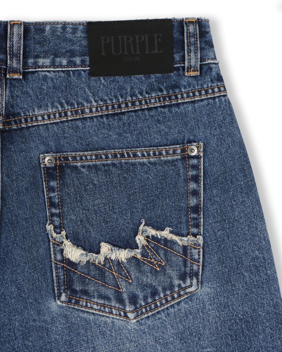비슬로우(BESLOW) DISTRESSED WIDE DENIM SHORTS BLUE