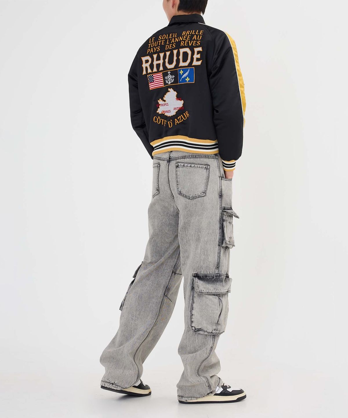 루드(RHUDE) (M) 르 솔레이 새틴 봄버 블랙 LE SOLEIL SATIN BOMBER BLACK/MUSTARD