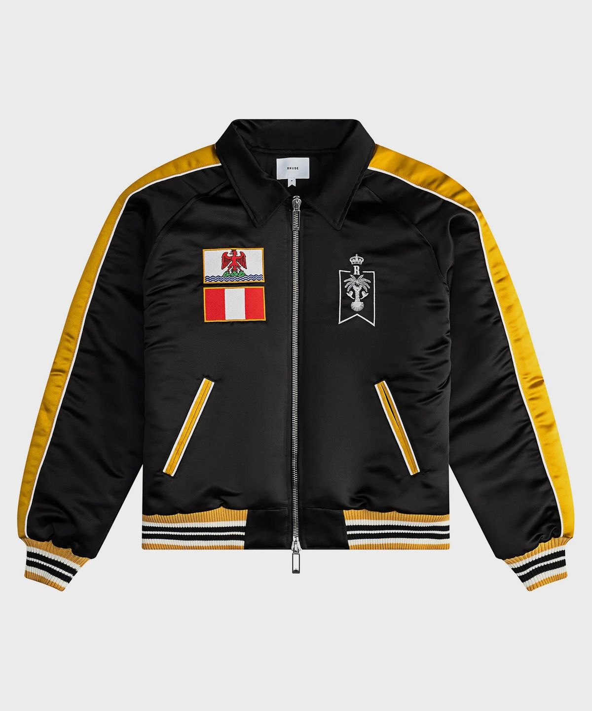 루드(RHUDE) (M) 르 솔레이 새틴 봄버 블랙 LE SOLEIL SATIN BOMBER BLACK/MUSTARD