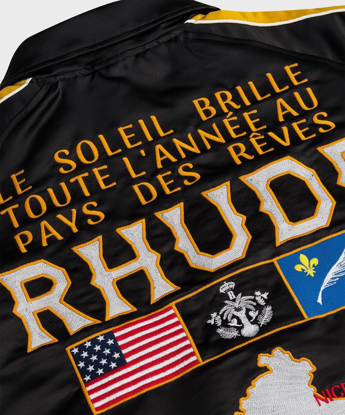 루드(RHUDE) (M) 르 솔레이 새틴 봄버 블랙 LE SOLEIL SATIN BOMBER BLACK/MUSTARD