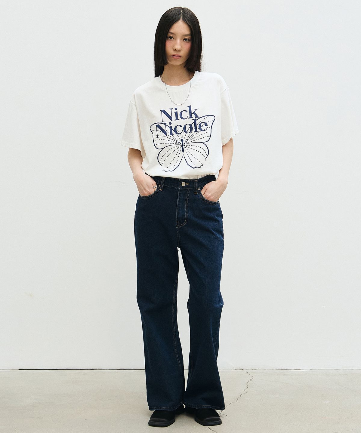 닉앤니콜(NICK&NICOLE) BIG BUTTERFLY SLEEVE TOP_CREAM NAVY