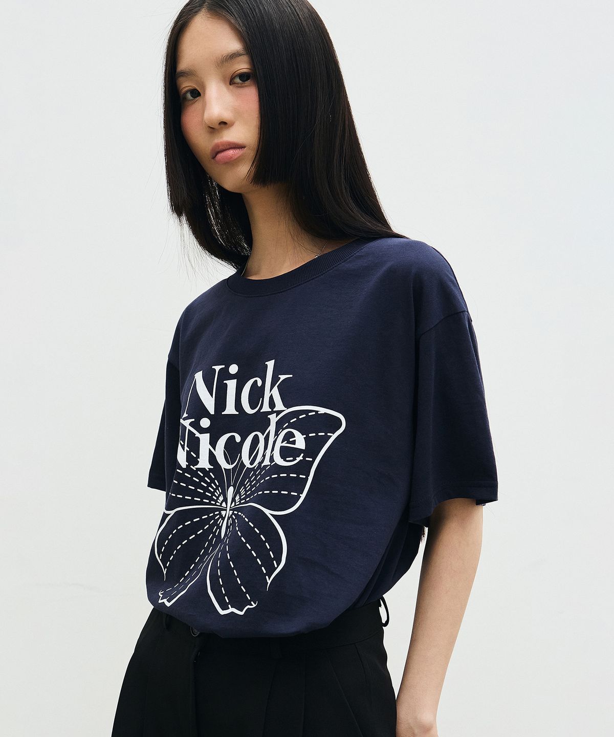 닉앤니콜(NICK&NICOLE) BIG BUTTERFLY SLEEVE TOP_NAVY WHITE