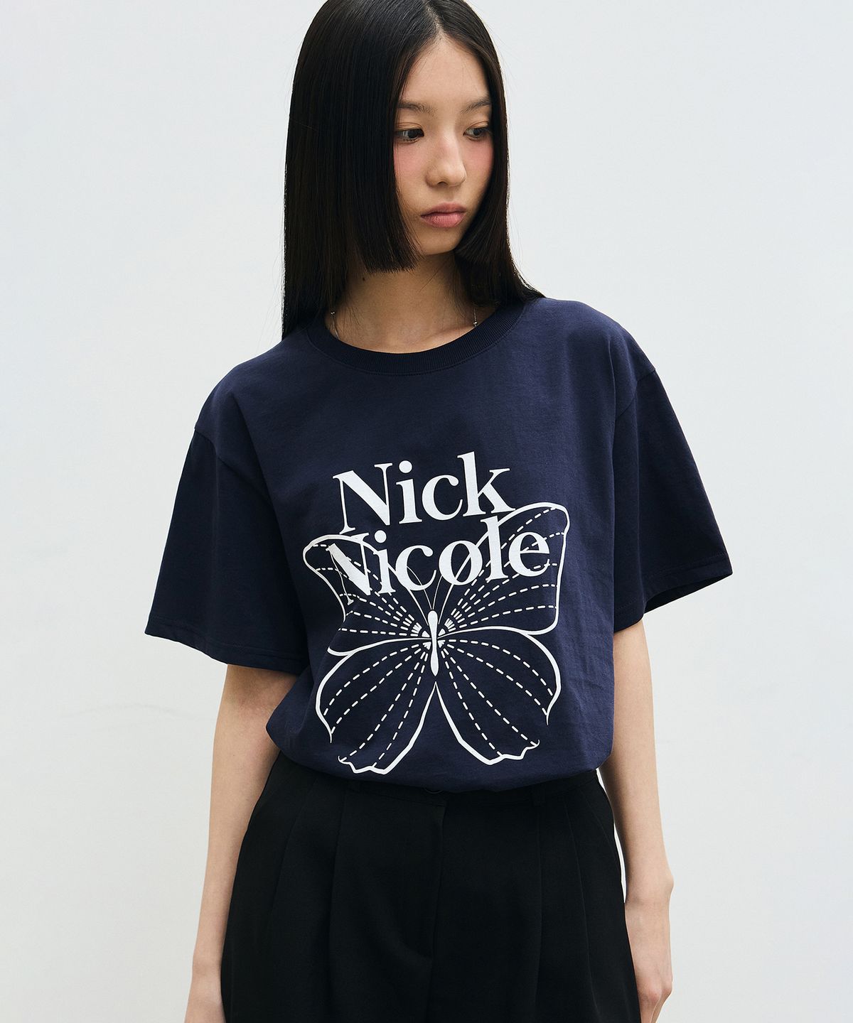 닉앤니콜(NICK&NICOLE) BIG BUTTERFLY SLEEVE TOP_NAVY WHITE