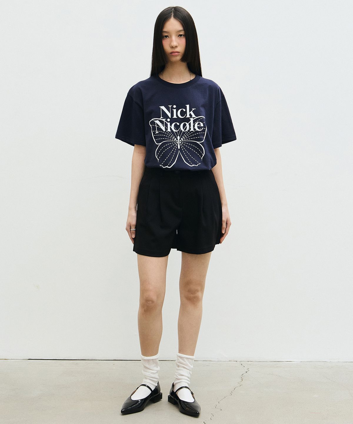 닉앤니콜(NICK&NICOLE) BIG BUTTERFLY SLEEVE TOP_NAVY WHITE